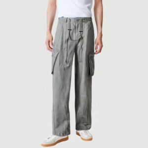 Multi-pocket high-waist drawstring trousers