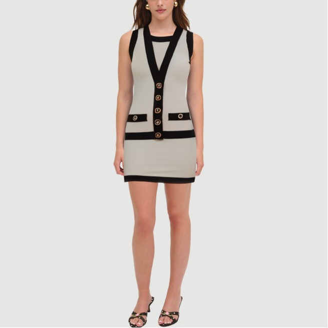 Colorblock button-embellished knit skirt suit - Image 2