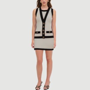 Colorblock button-embellished knit skirt suit