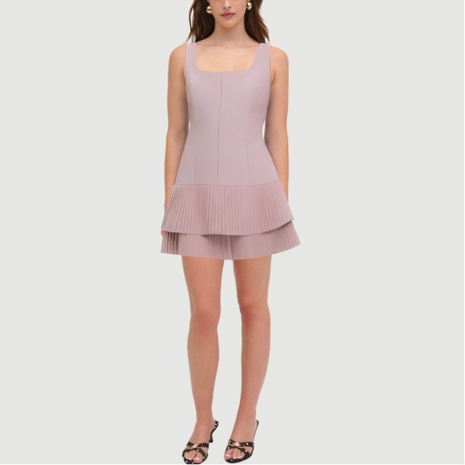 Retro square neck sleeveless pleated skirt - Image 2