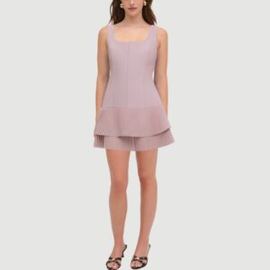 Retro square neck sleeveless pleated skirt