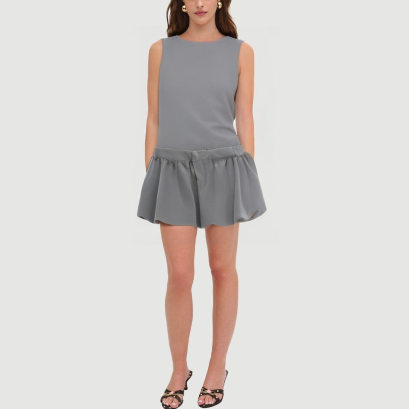 Grey Sailor Crew Neck Sleeveless Mini Dress