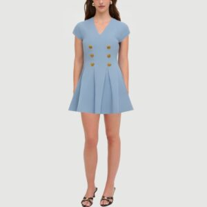 Denim patchwork single-breasted knitted dress