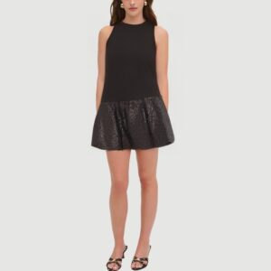 Black Sequined Sailor Crew Neck Dress