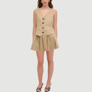 Khaki V-neck button-down skirt