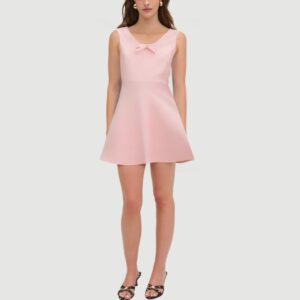 Pink Collarless Strapless Tie Front Dress