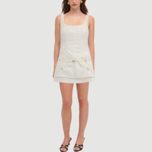 Beige thin strap belt skirt