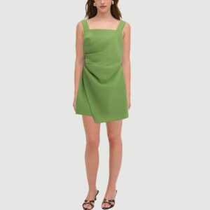 Pleated asymmetric spaghetti strap dress