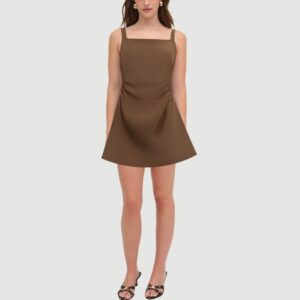 Solid color side pleated spaghetti strap skirt