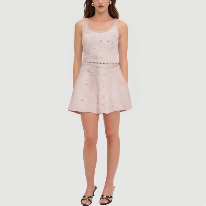 Elegant rhinestone embellished U-neck dress - Image 2