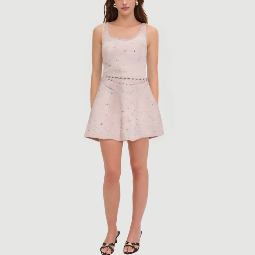 Elegant rhinestone embellished U-neck dress