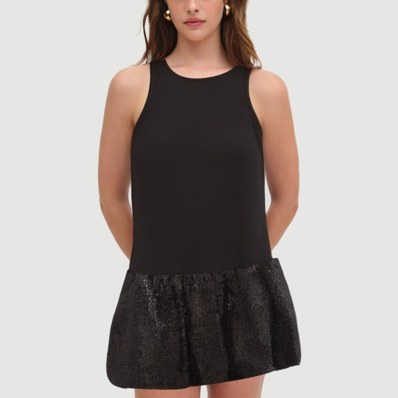 Black Sequined Sailor Crew Neck Dress - Image 5