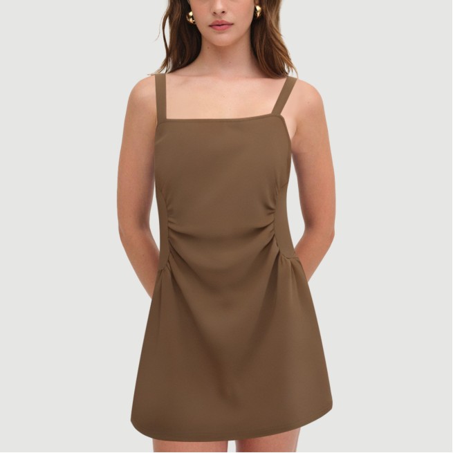 Solid color side pleated spaghetti strap skirt - Image 6