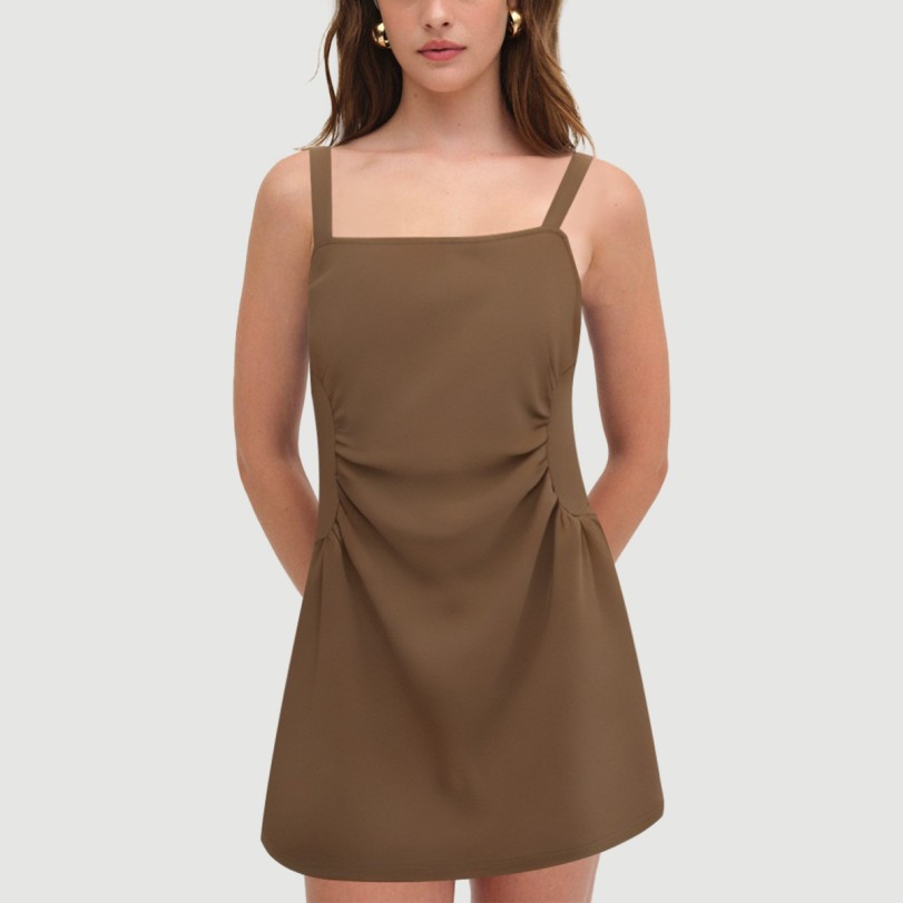 Solid color side pleated spaghetti strap skirt - Image 5