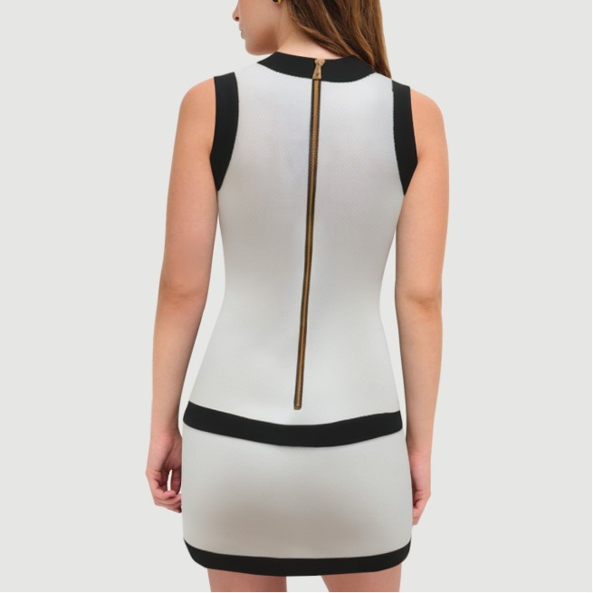 Colorblock button-embellished knit skirt suit - Image 4