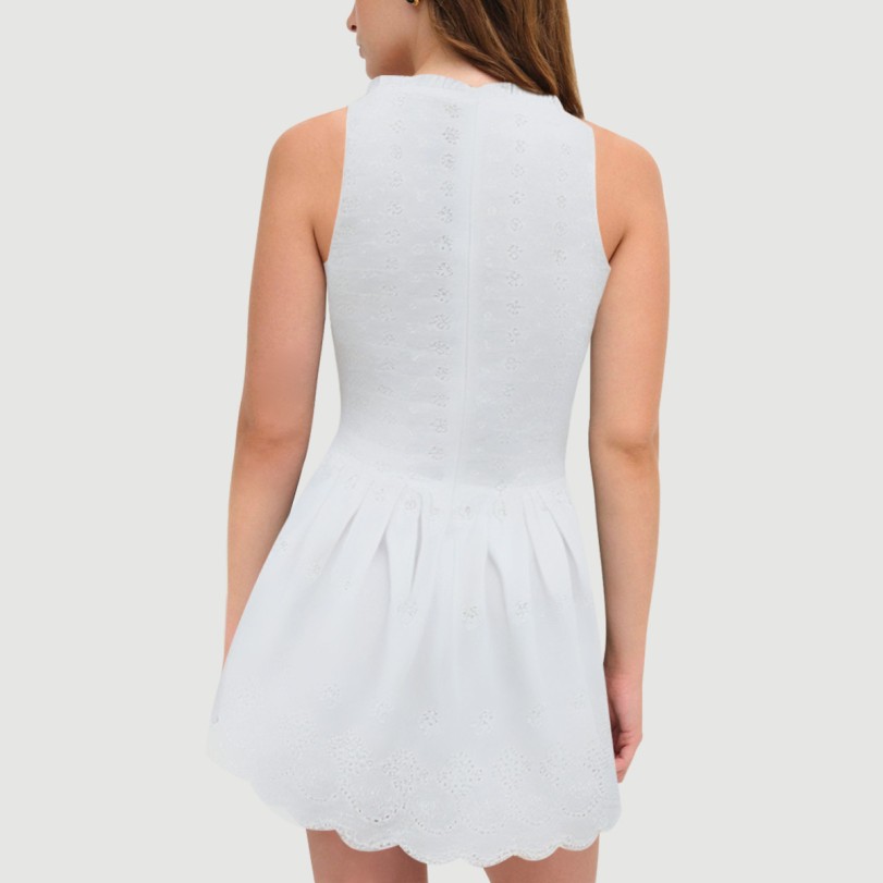 White embroidered V-neck dress - Image 3