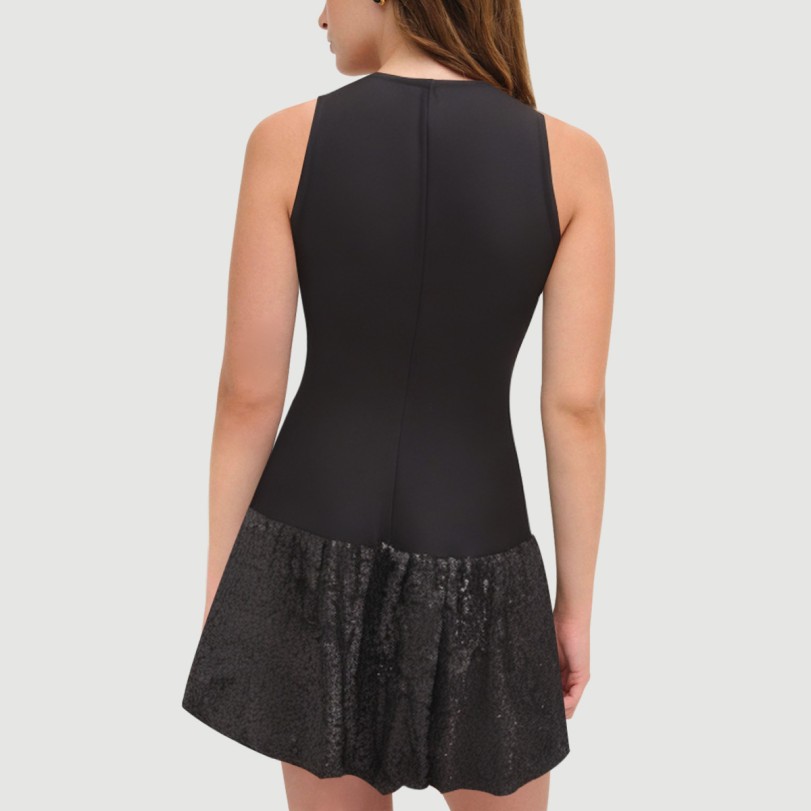 Black Sequined Sailor Crew Neck Dress - Image 3