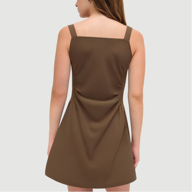 Solid color side pleated spaghetti strap skirt - Image 4