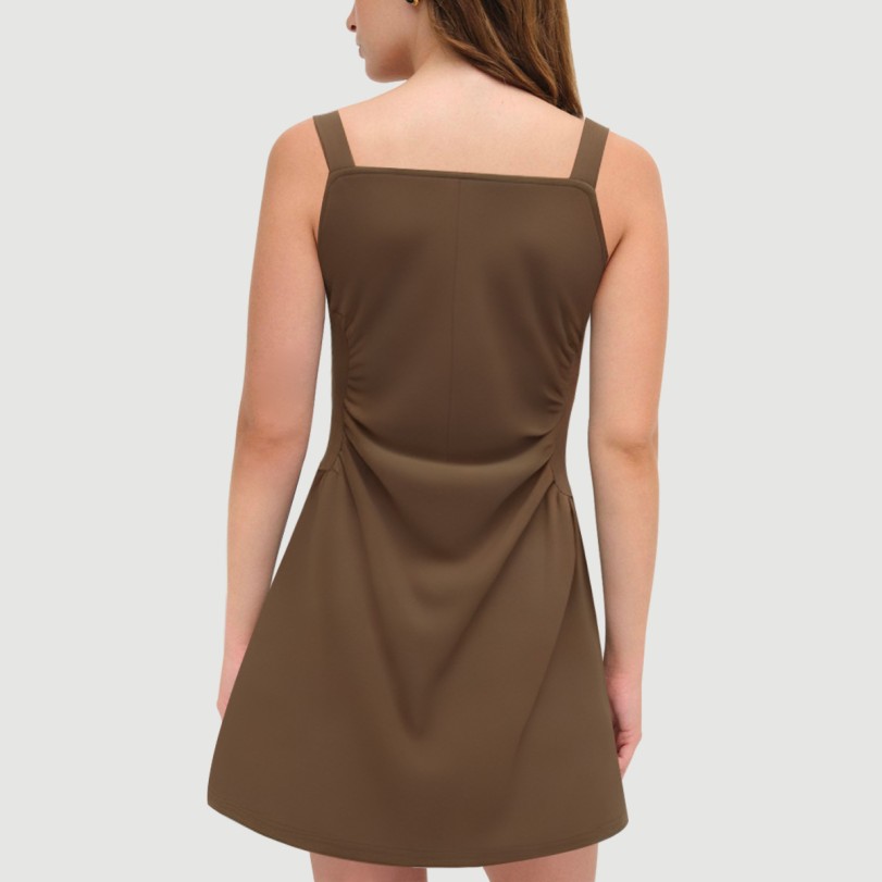 Solid color side pleated spaghetti strap skirt - Image 3