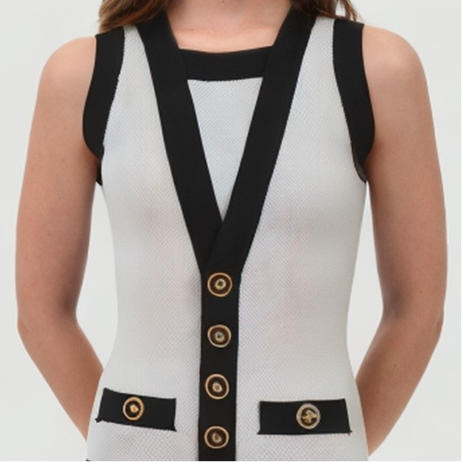 Colorblock button-embellished knit skirt suit - Image 8