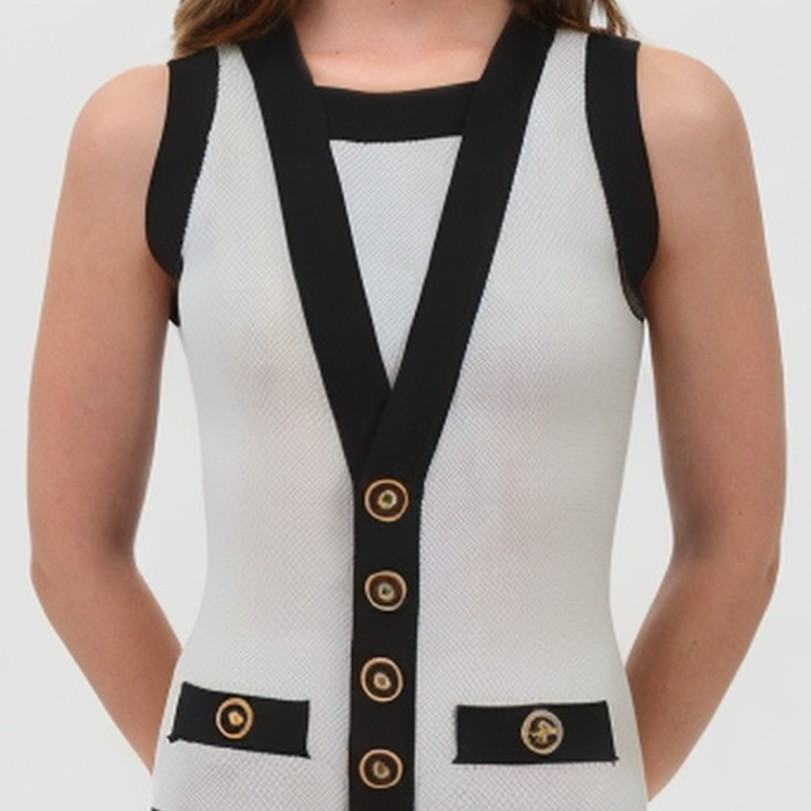 Colorblock button-embellished knit skirt suit - Image 7